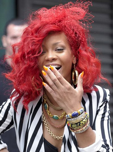 Rihanna Red Curly Hairstyle