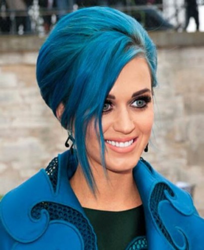 Blue Beehive Hairstyle with Side Swept