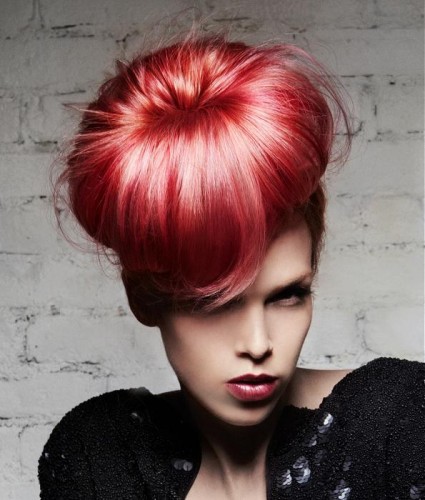 Round Red Updo Hairstyle