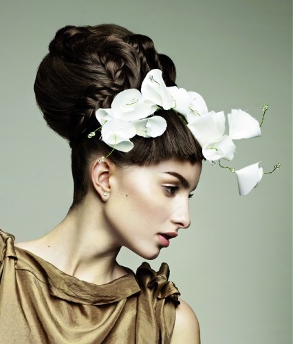 Updo WIth White Flowers Hairstyle