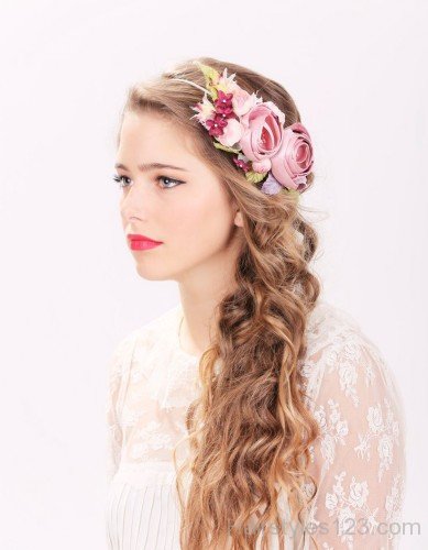 Long Wavy Hair With Flowers