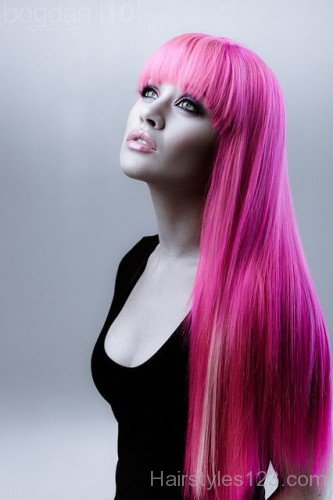 Long Straight Pink Hairstyle