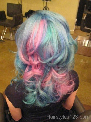 Pink & Blue Medium Hairstyle