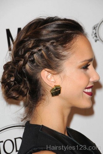 Jessica Alba Taking Bun Braided Hairstyle