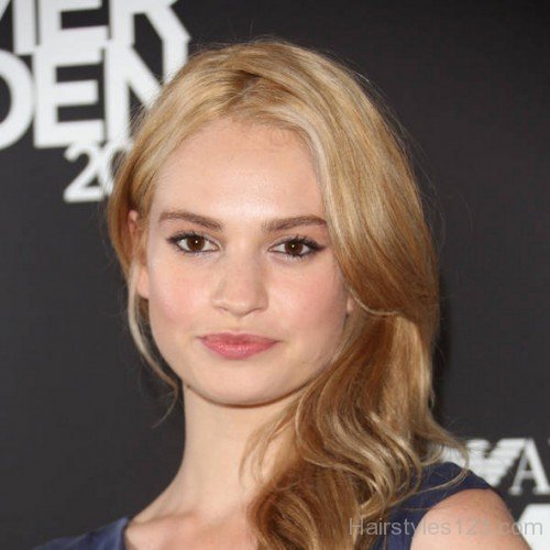 Lily James Blonde Wavy Hairstyle