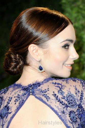 Awesome Bun Hairstyle Of Lily Collins