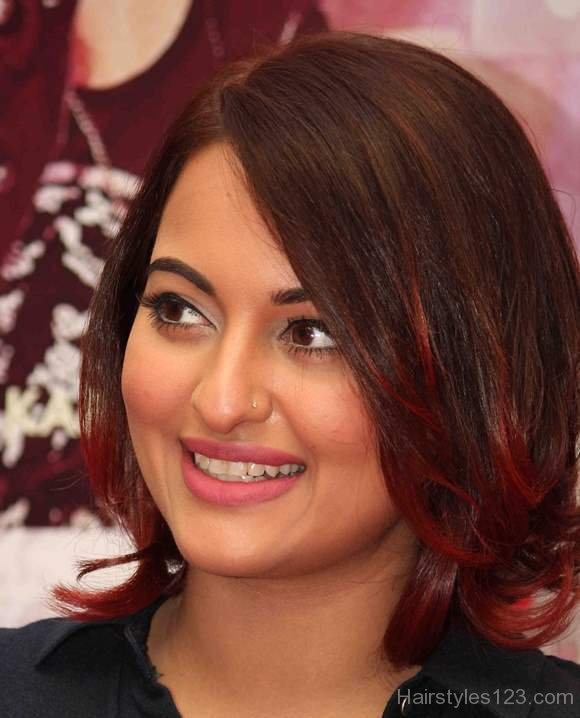 Sonakshi Sinha Angled Bob Hairstyle 