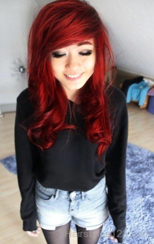Asian Girl With Red Medium Hair