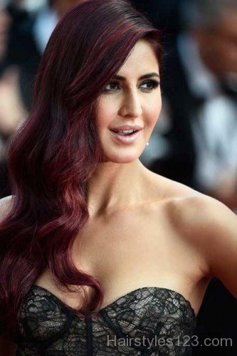 Katrina Kaif Burgundy Hairstyle