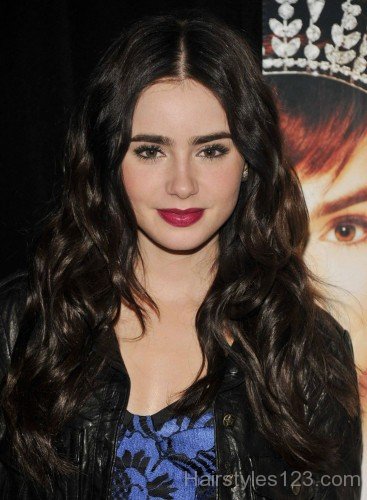 Lily Collins Dark Curly Hair