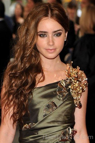 Lily Collins Thick Wavy Hairstyle