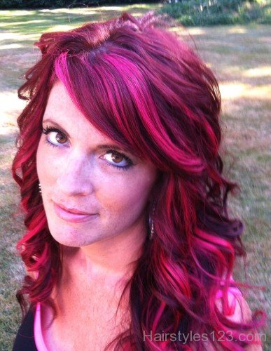 Loose Curls In Pink Highlights