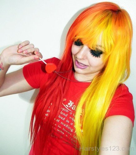 Red & Yellow Long Hairstyle