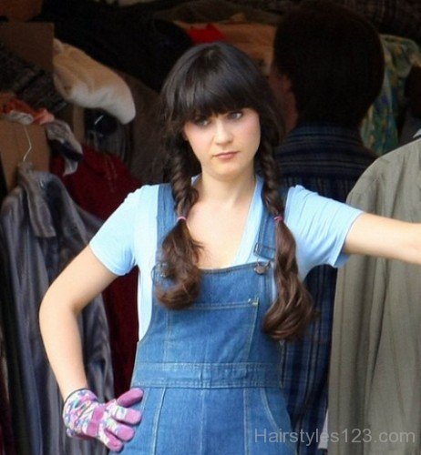 Zooey Deschanel Long Braided Hairstyle