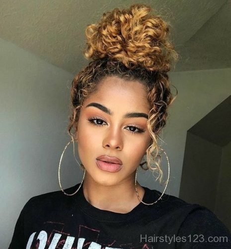 Blonde colored top bun