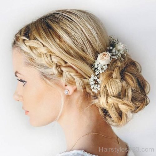 Braided Low Bun with Flowers