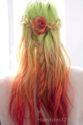 Colored bun with braid