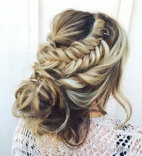 Loose Updo with Fishtail Braid