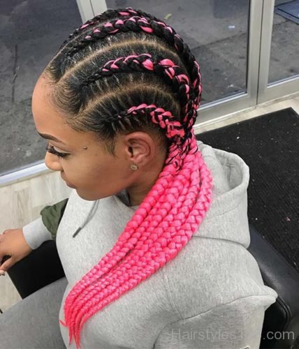 Pink Feed In Cornrows