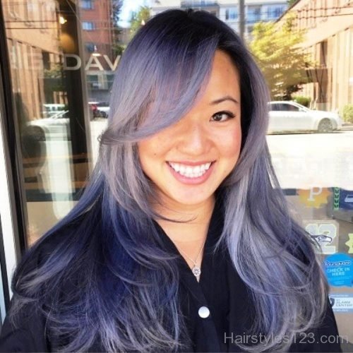 Purple Hair with Long Bangs