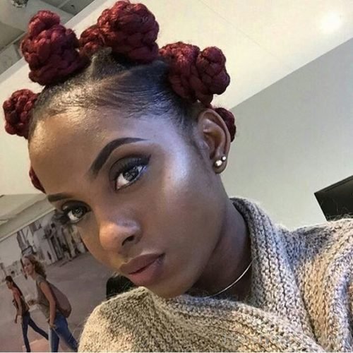 Red colored bantu knots